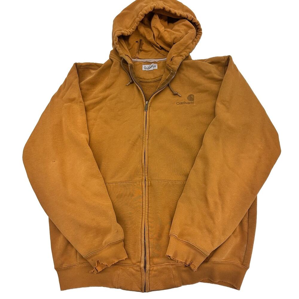 Vtg Carhartt K185 Hoodie Mens Large Tall Brown Sun Faded Distressed Thrashed Y2K